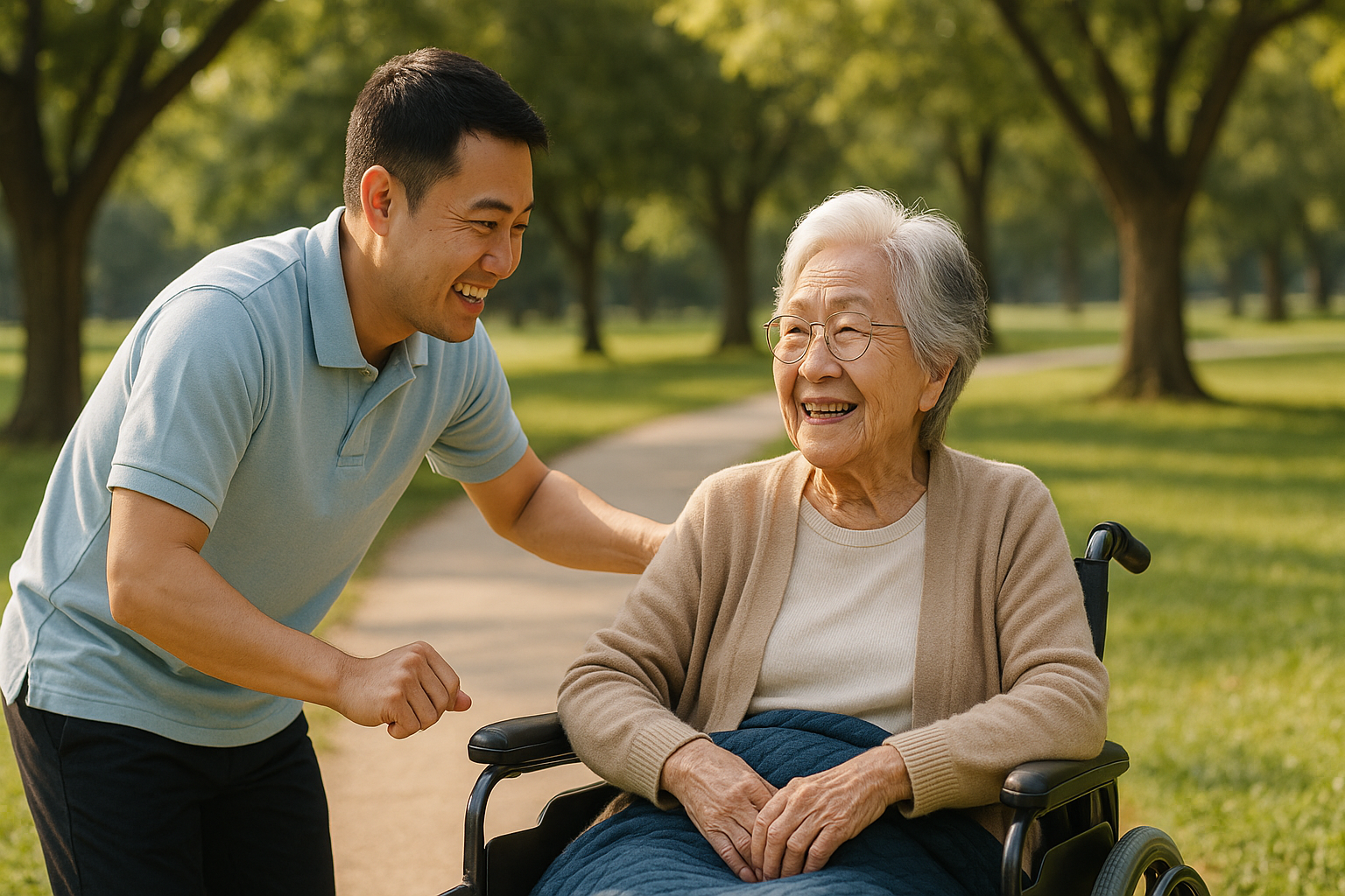 Residents and caregiver at Monterey Palms Healthcare Center